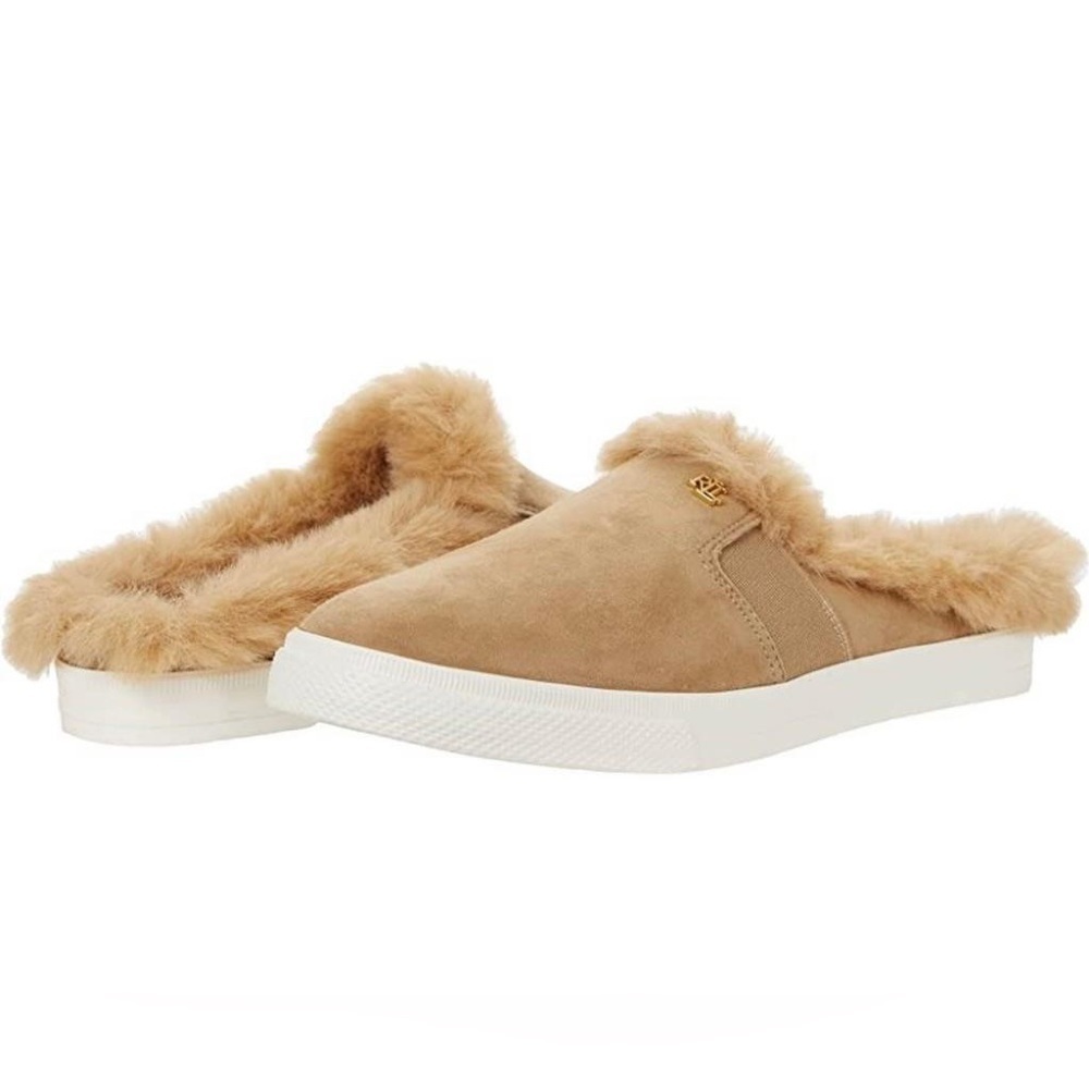 Nib Ralph Lauren Jinny Faux Fur Trim Mule Slippers